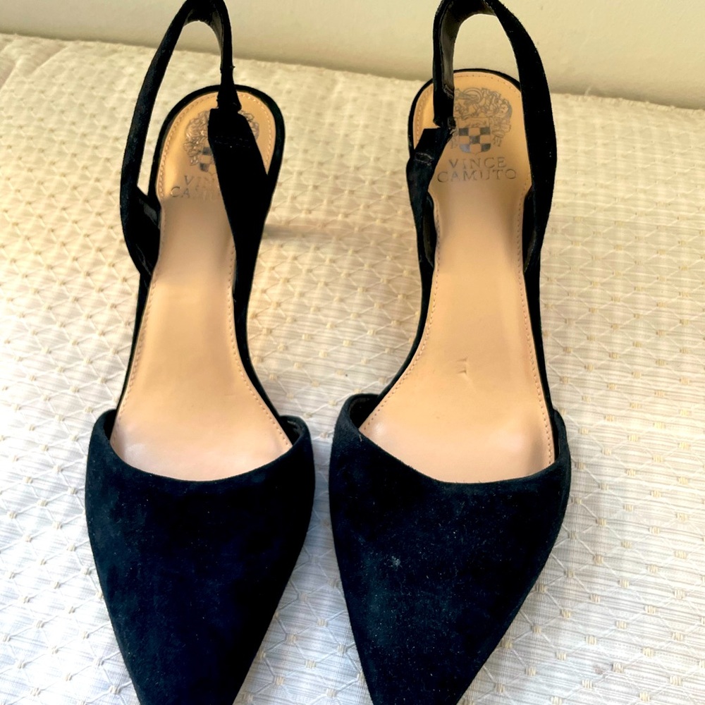 Vince Camuto black suede with strap